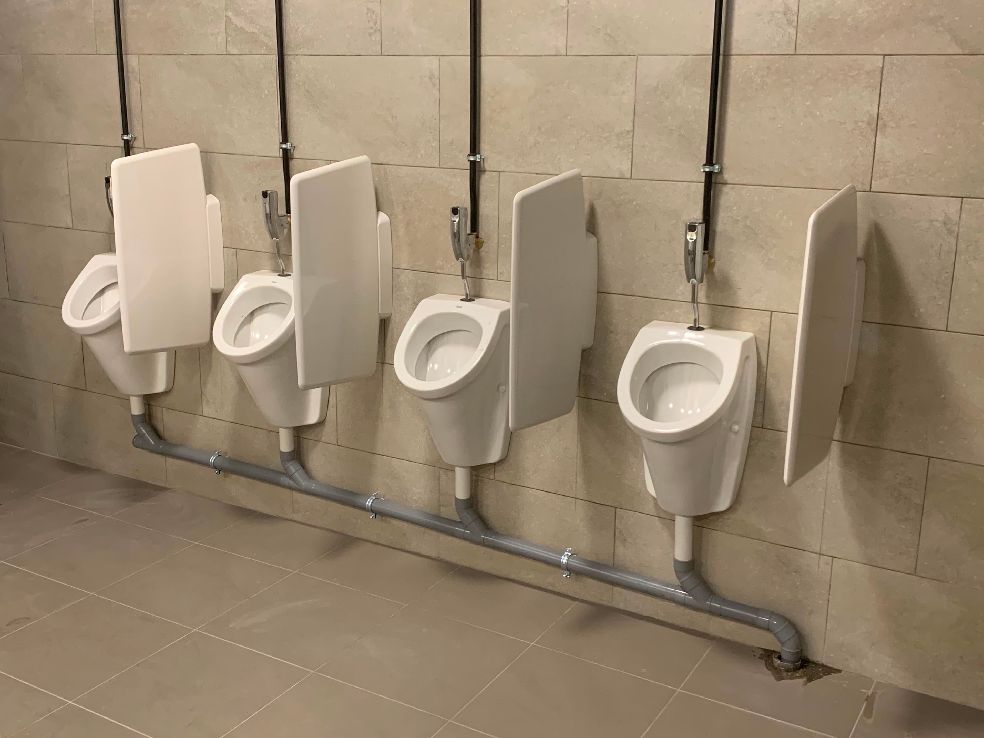 Équipements sanitaires alignés et raccordés
